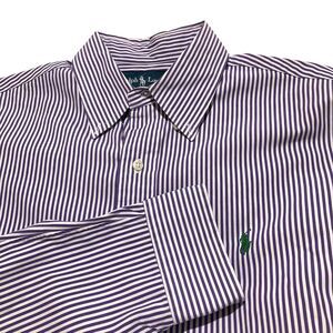 Ralph Lauren Custom Fit Men 16 Cotton Purple Stripe Long‎ Sleeve Button Down